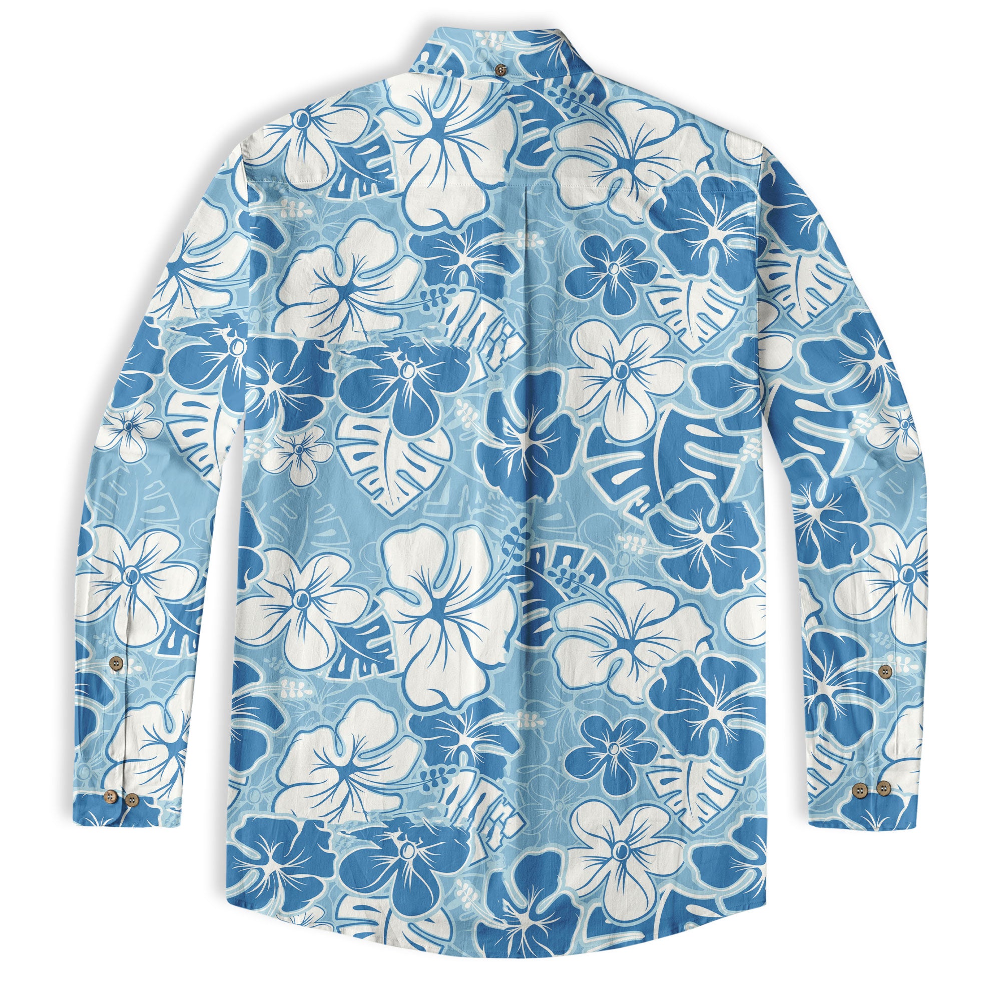 Hibiscus Floral Pattern Hawaiian Button Up Long Sleeve Shirt, Sea Hawaii Shirt - The Palmix