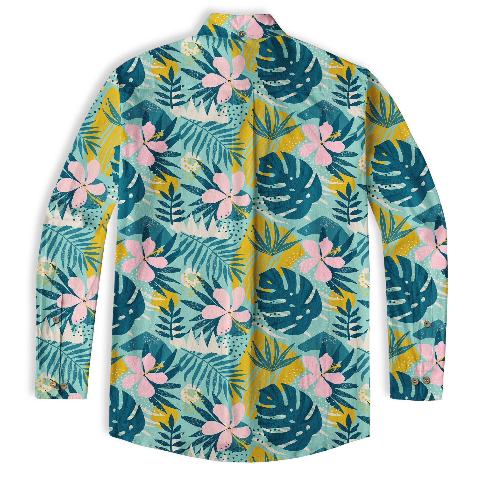 Hibiscus Floral Pattern Hawaiian Button Up Long Sleeve Shirt, Sea Hawaii Shirt - The Palmix