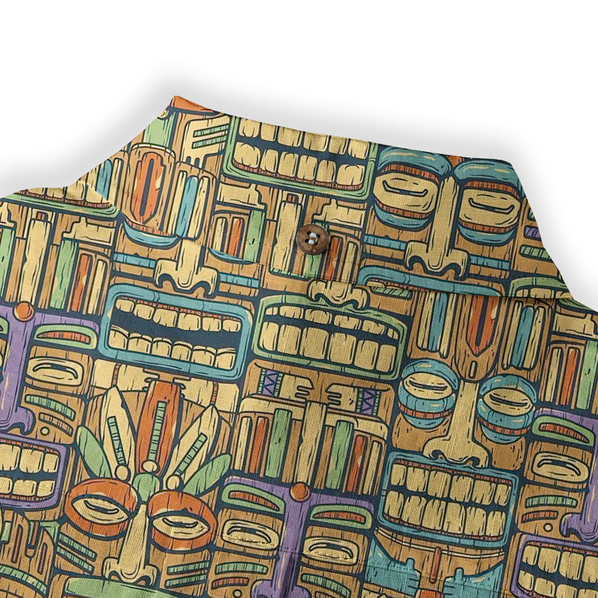Surfing Tiki Mask Hawaiian Tropical Hawaii Button Down Long Sleeve Shirt - The Palmix