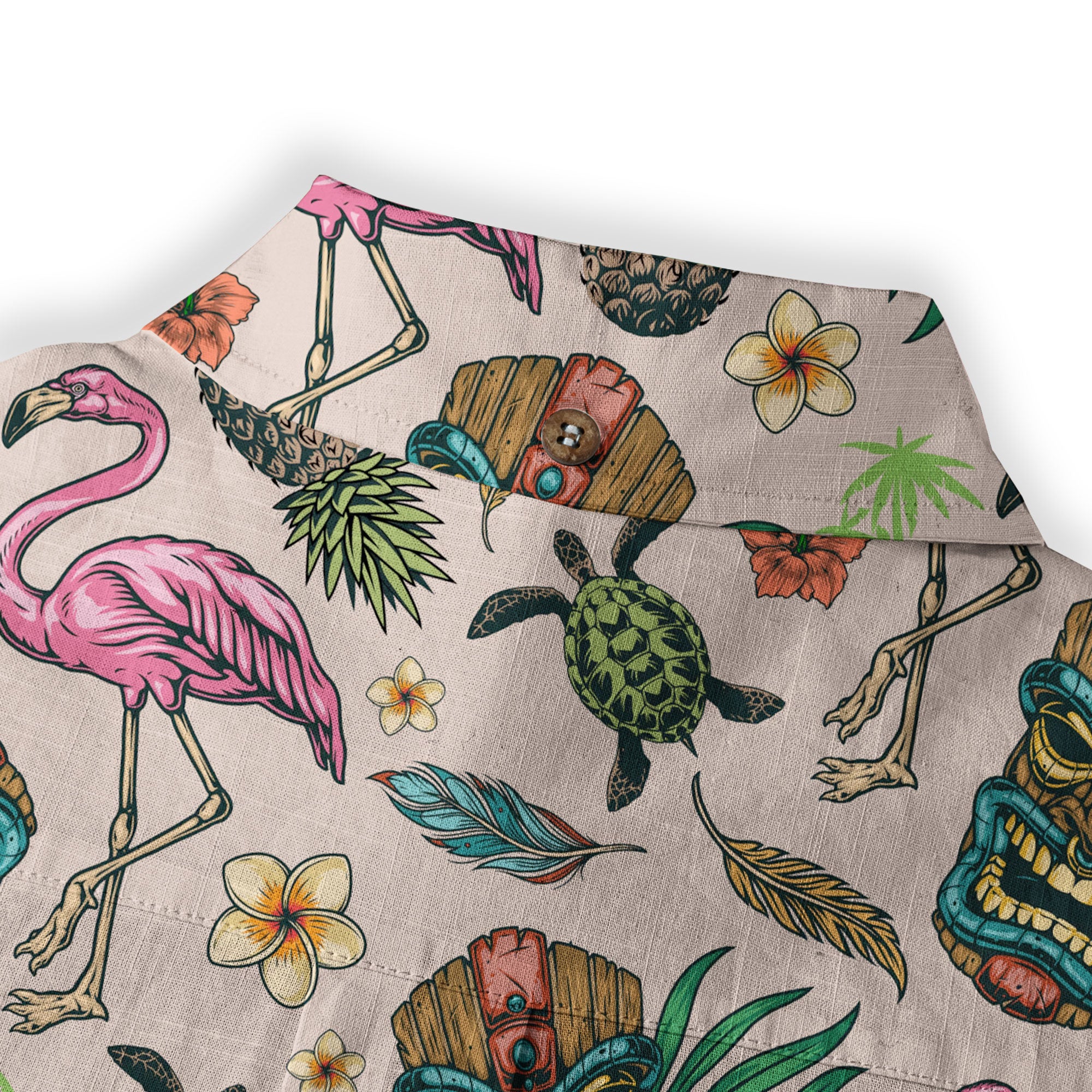 Tropical Tiki Mask Hawaiian Shirts, Flamingo Hawaii Button Down Long Sleeve Shirt - The Palmix