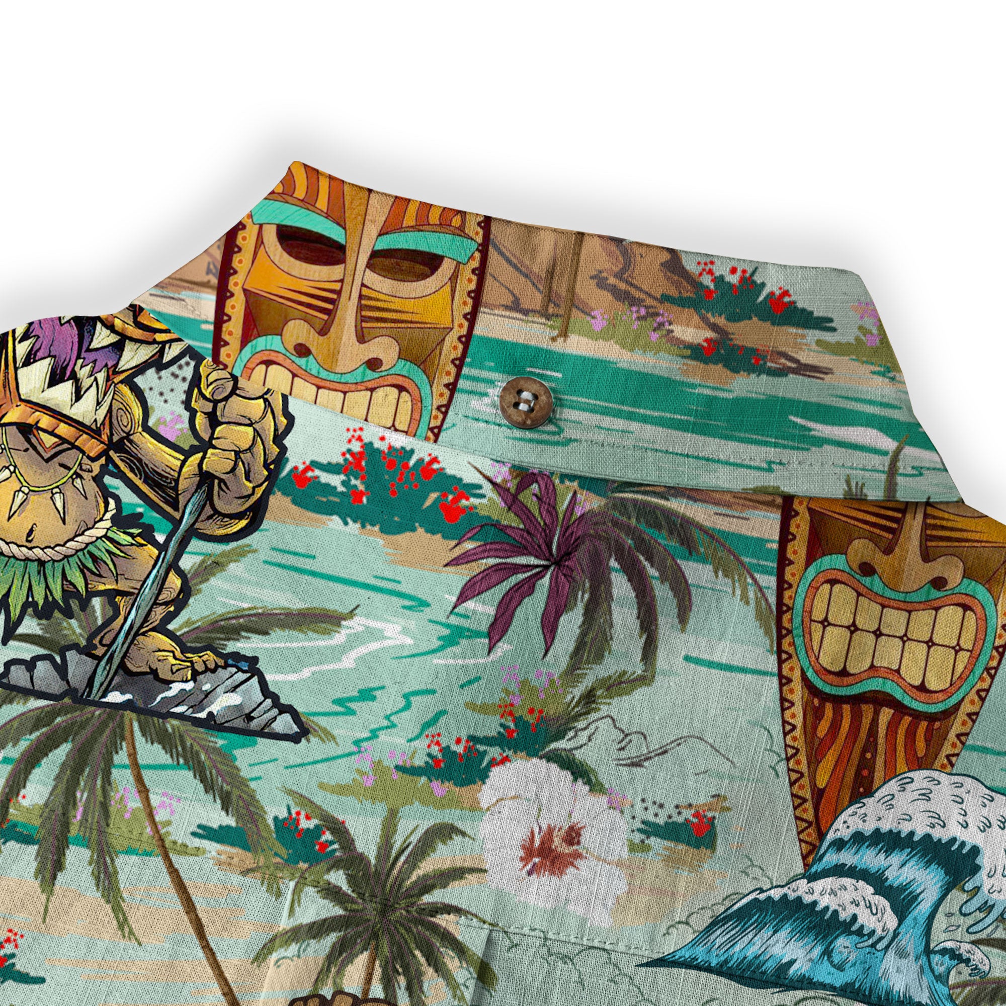 Beach Shirt Aloha Tiki Mask Hawaiian Shirt, Hawaiian Shirt Vintage Floral Long Sleeve Shirt - The Palmix
