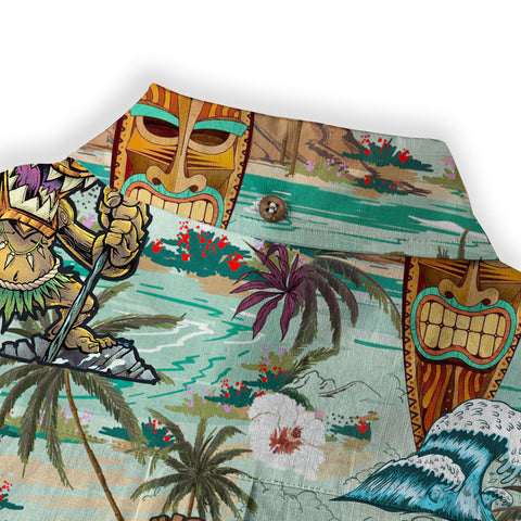 Beach Shirt Aloha Tiki Mask Hawaiian Shirt, Hawaiian Shirt Vintage Floral Long Sleeve Shirt - The Palmix
