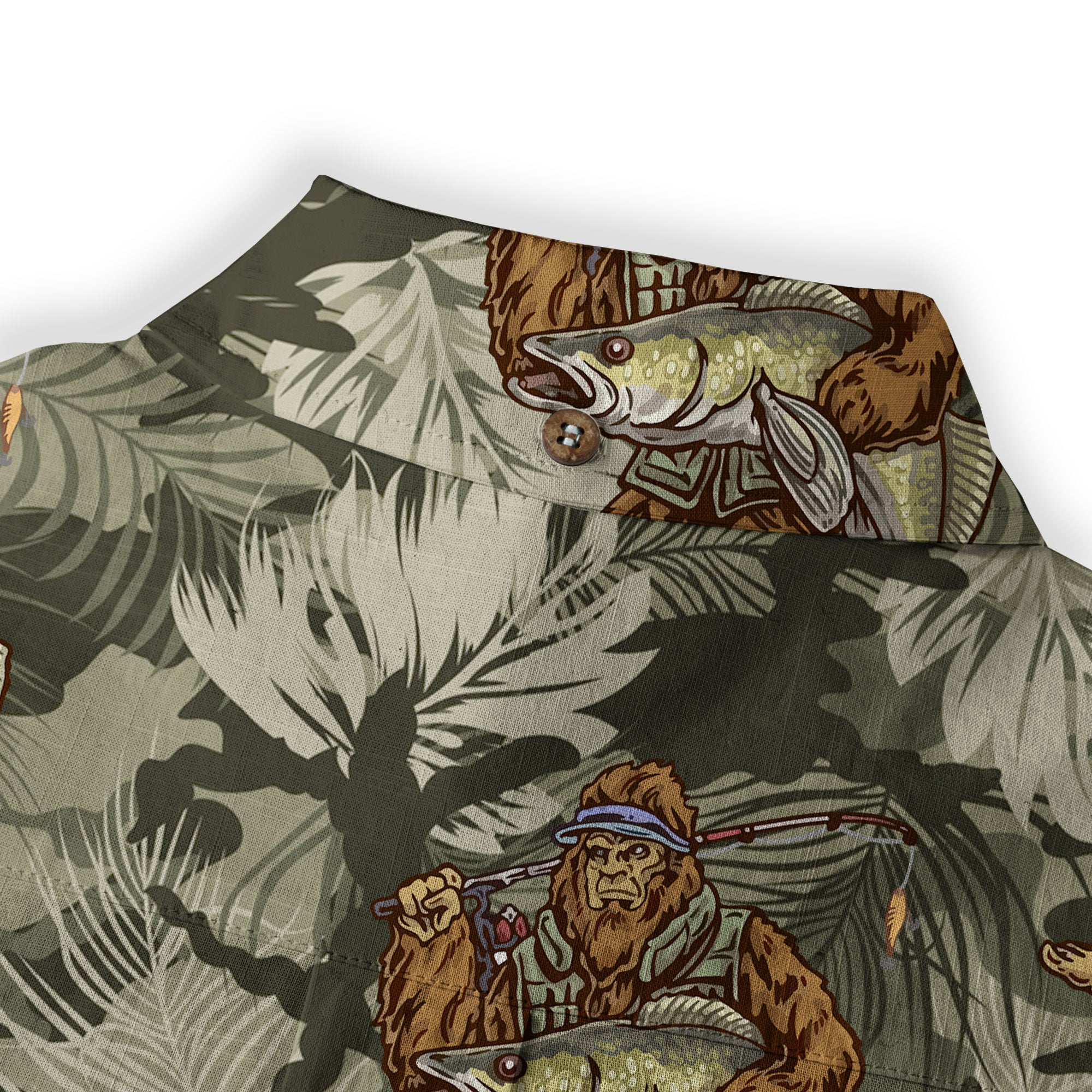 Fishing Bigfoot Hawaiian Shirt, Tropical Bigfoot Hawaiian Shirt Casual Button Down Short Sleeve Shirt - The Palmix