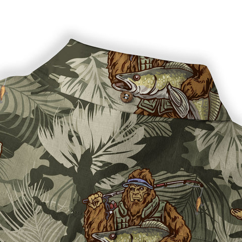 Fishing Bigfoot Hawaiian Shirt, Tropical Bigfoot Hawaiian Shirt Casual Button Down Short Sleeve Shirt - The Palmix