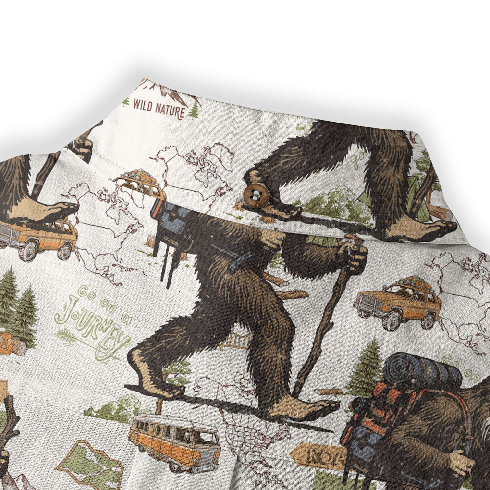 Bigfoot Hiking Hawaiian Shirts for Men, Bigfoot Hiking Pattern Button Down Short Sleeve - The Palmix