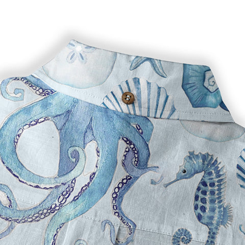 Turtle Hawaiian Long Sleeve Shirt for Men, Ocean Hawaiian Long Shirt - The Palmix