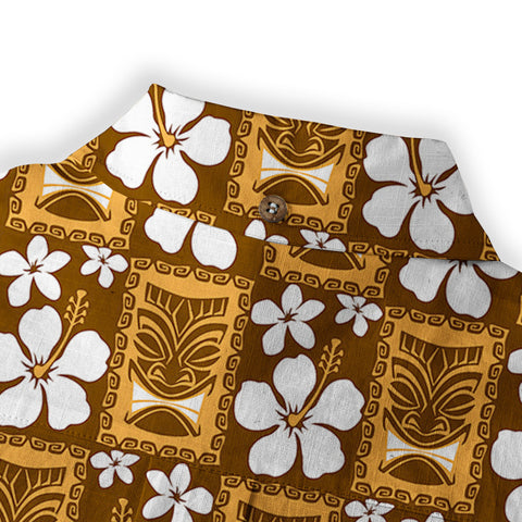 Tiki Mask Pattern Hawaiian Shirt, Floral Pattern Shirt - The Palmix