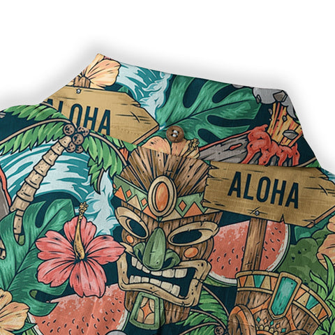 Tiki Mask Pattern Hawaiian Shirt, Aloha Floral Pattern Shirt for Summer - The Palmix