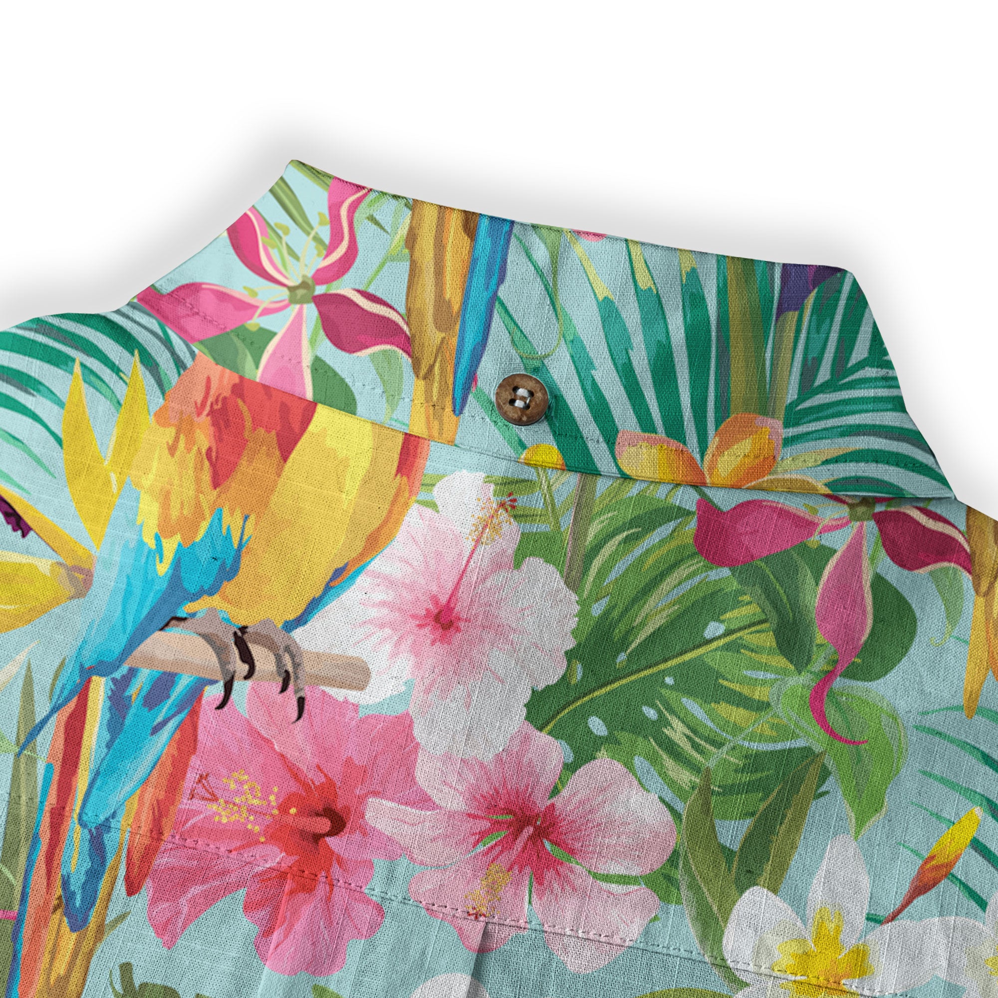 Tropical Parrot Summer Hawaiian Button Down Shirt, Parrot Flowers Pattern Hawaii Shirt - The Palmix