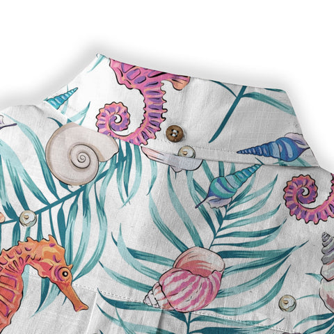 Ocean Animals Women's Hawaiian Shirt, Ocean Theme Hawaiian Print - The Palmix