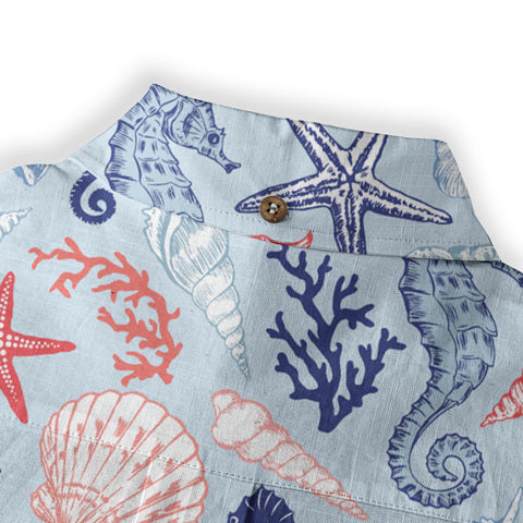 Ocean Animals Women's Hawaiian Shirt, Ocean Theme Hawaiian Print - The Palmix