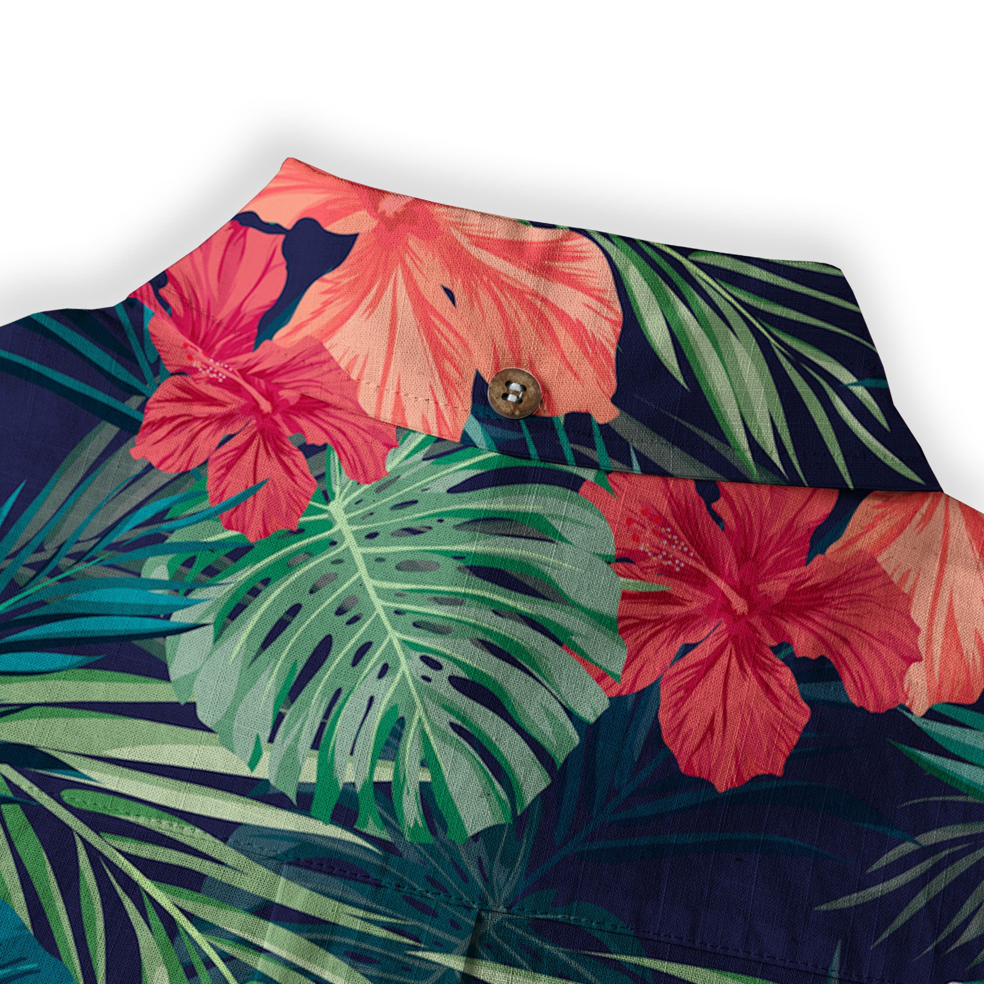 Hibiscus Floral Pattern Hawaii Shirt, Palm Leaves Summer Beach Shirt - The Palmix