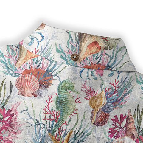 Ocean Animals Hawaiian Button Up Long Sleeve Shirt, Sea Hawaii Shirt - The Palmix