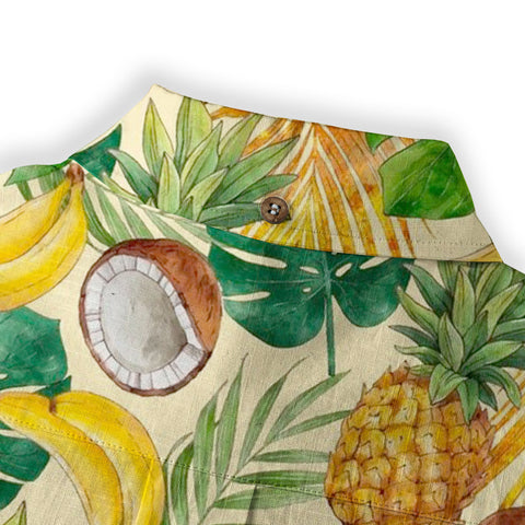 Tropical Fruits Aloha Hawaiian Button Up Long Sleeve Shirt, Summer Beach Aloha Hawaii Shirt - The Palmix