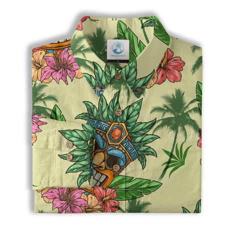Gods Tiki Pattern Hawaii Long Sleeve Shirt - The Palmix