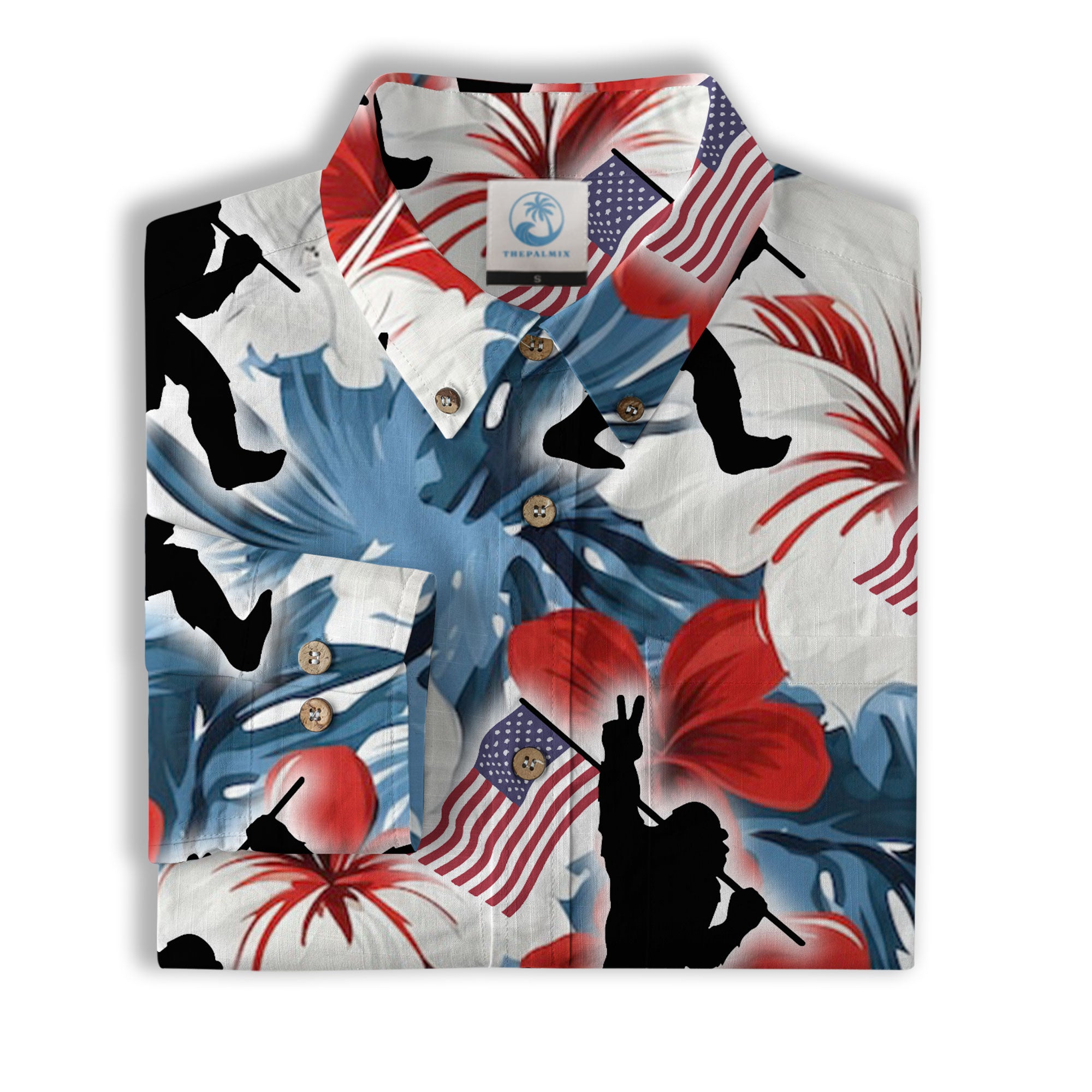 Bigfoot American Flag 4th of July Hawaiian Shirt, Bigfoot Aloha Shirt, Amazing Bigfoot Button Up Shirt - The Palmix