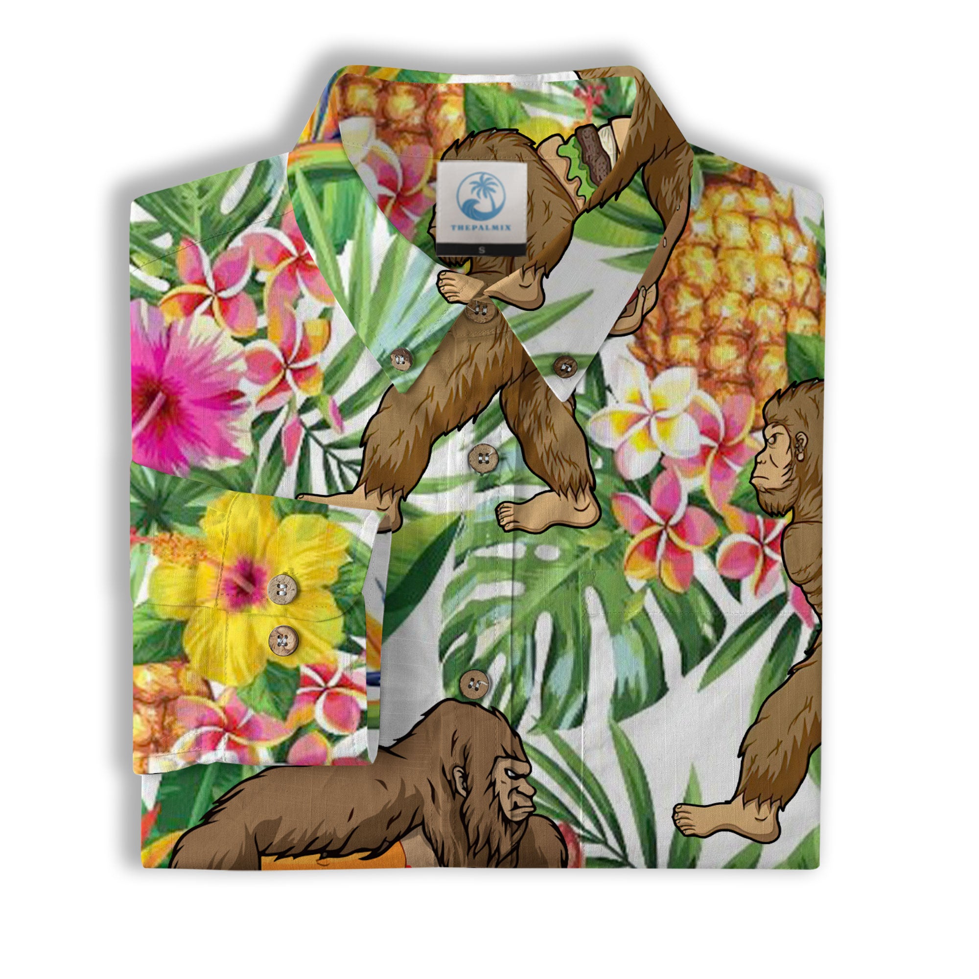 Bigfoot Burger Hawaiian Shirts for Men, Bigfoot Aloha Pattern Button Down Short Sleeve - The Palmix