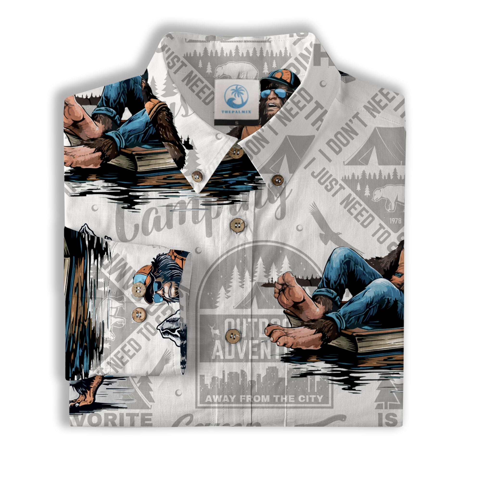 Bigfoot Camping Hawaiian Shirts for Men, Camping Button Down Short Sleeve - The Palmix