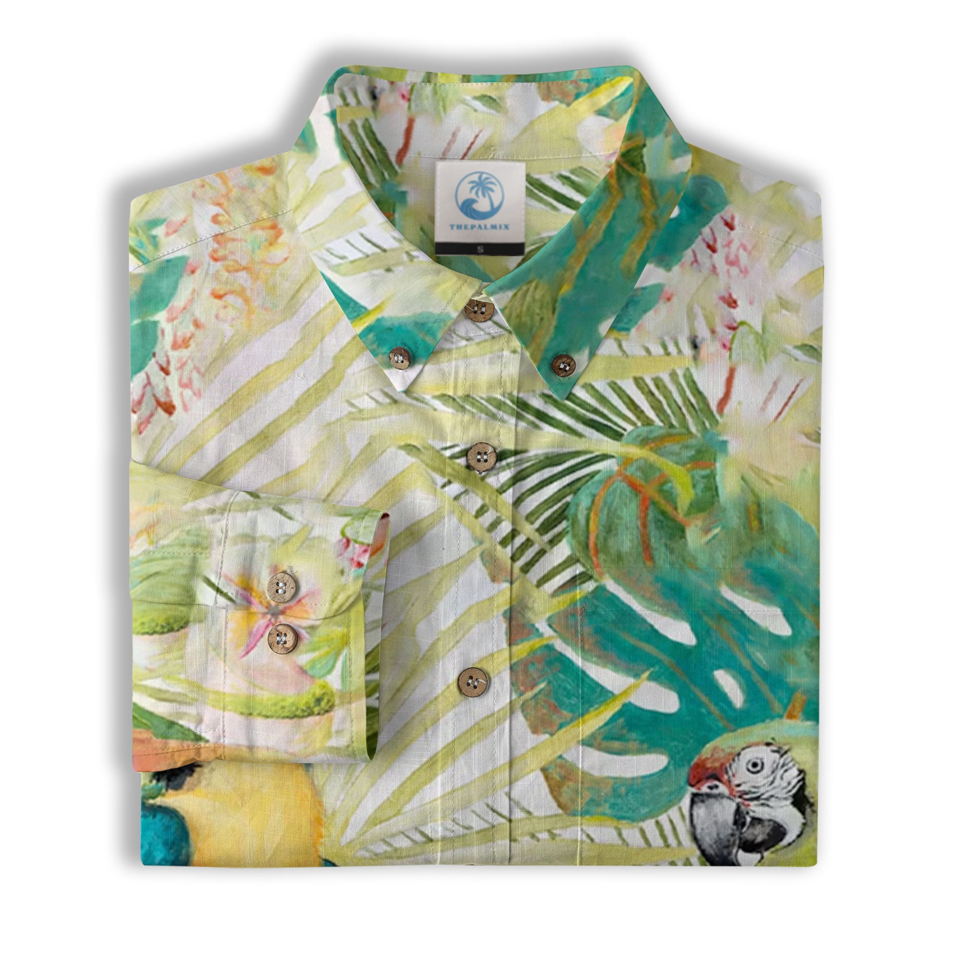Parrot Lovers Hawaiian Long Sleeve Shirt for Men - Tropical Summer Button Down Hawaiian Shirts - The Palmix