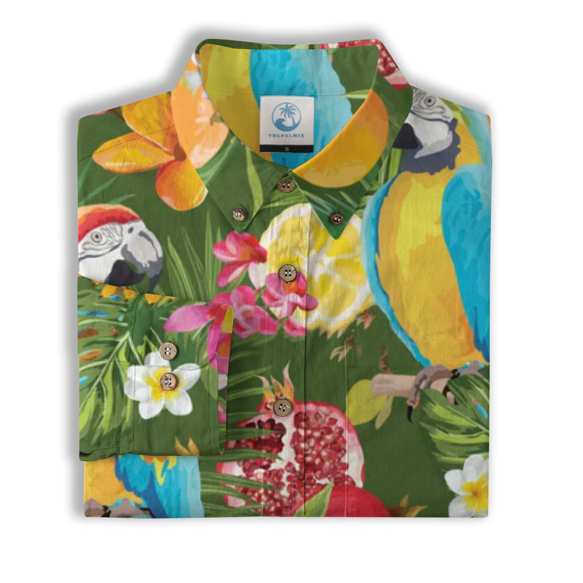 Parrot Lovers Hawaiian Long Sleeve Shirt for Men - Tropical Summer Button Down Hawaiian Shirts - The Palmix