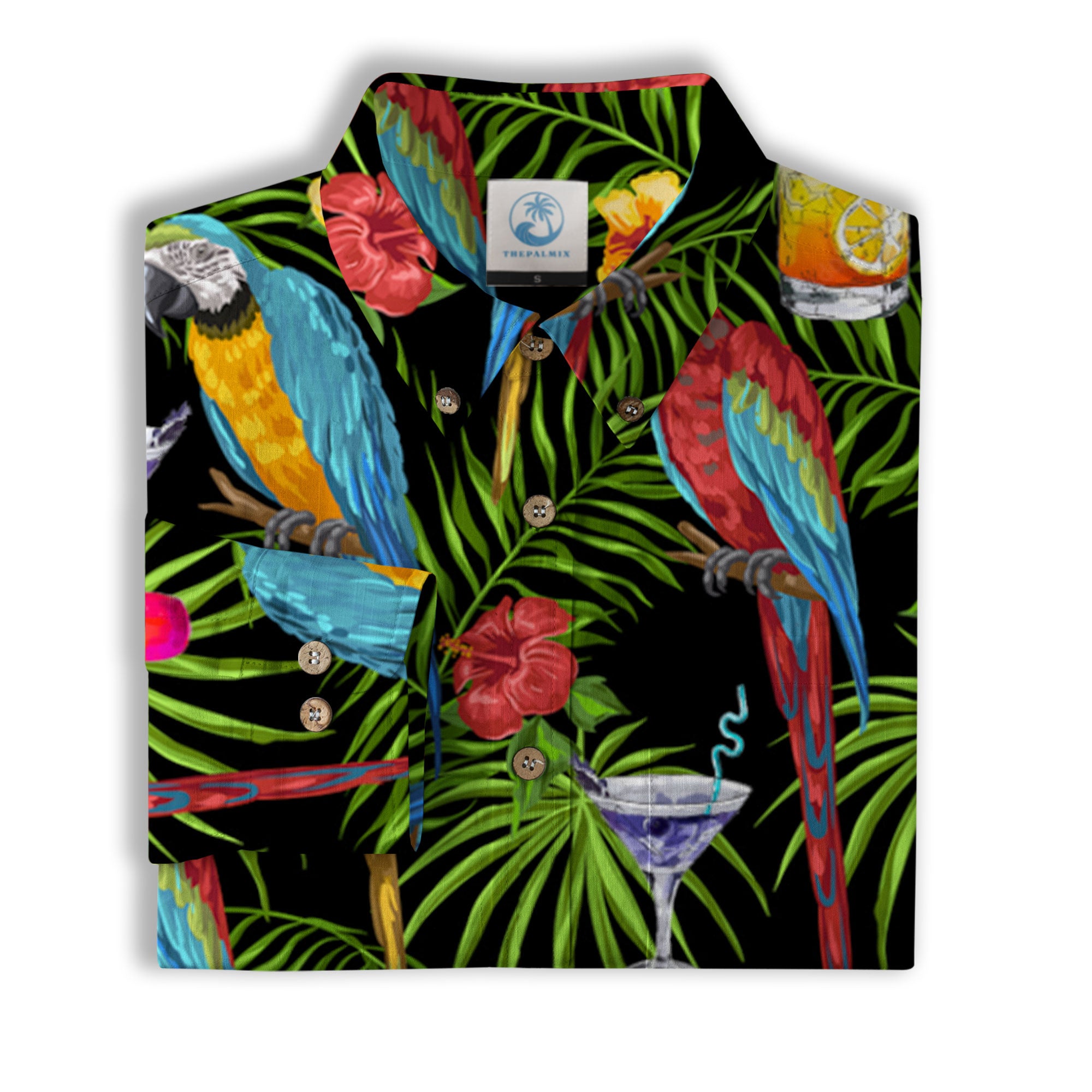 Parrot Hawaiian Long Sleeve Shirt, Tropical Hawaiian Long Shirt, Summer Hawaiian Beach Shirt - The Palmix