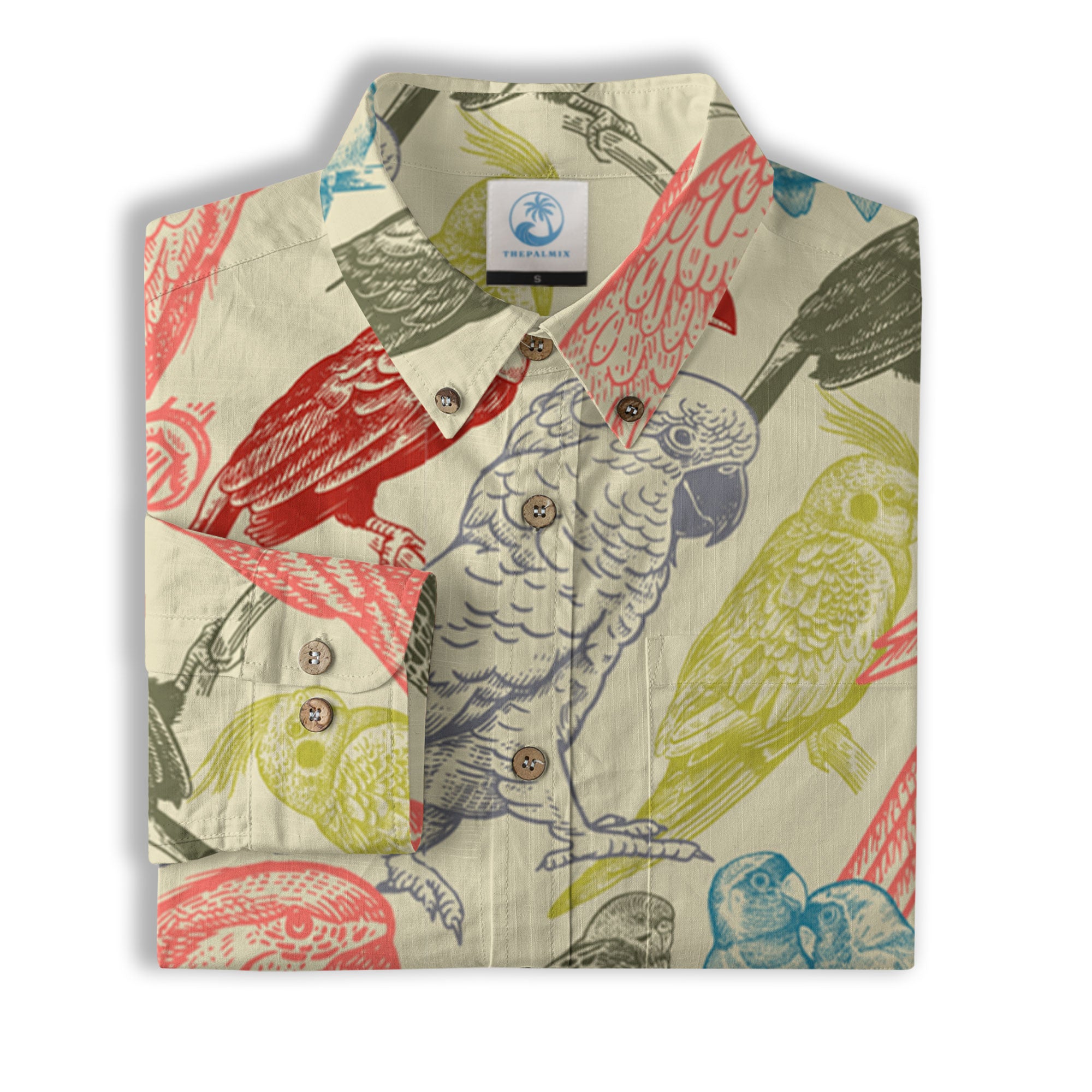 Parrot Hawaiian Long Sleeve Shirt, Tropical Hawaiian Long Shirt, Summer Hawaiian Beach Shirt - The Palmix