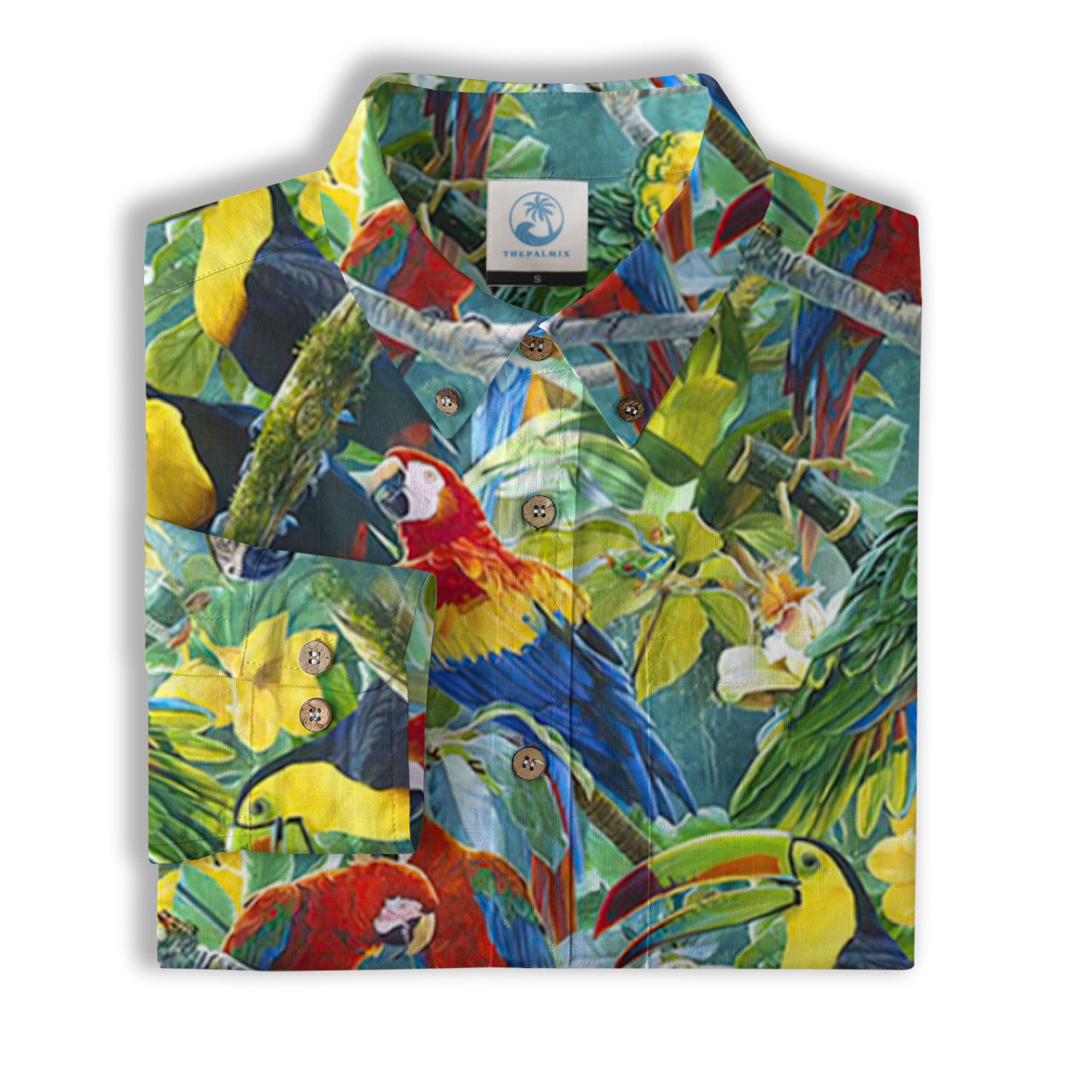Parrot Hawaiian Long Sleeve Shirt, Tropical Hawaiian Long Shirt, Summer Hawaiian Beach Shirt - The Palmix