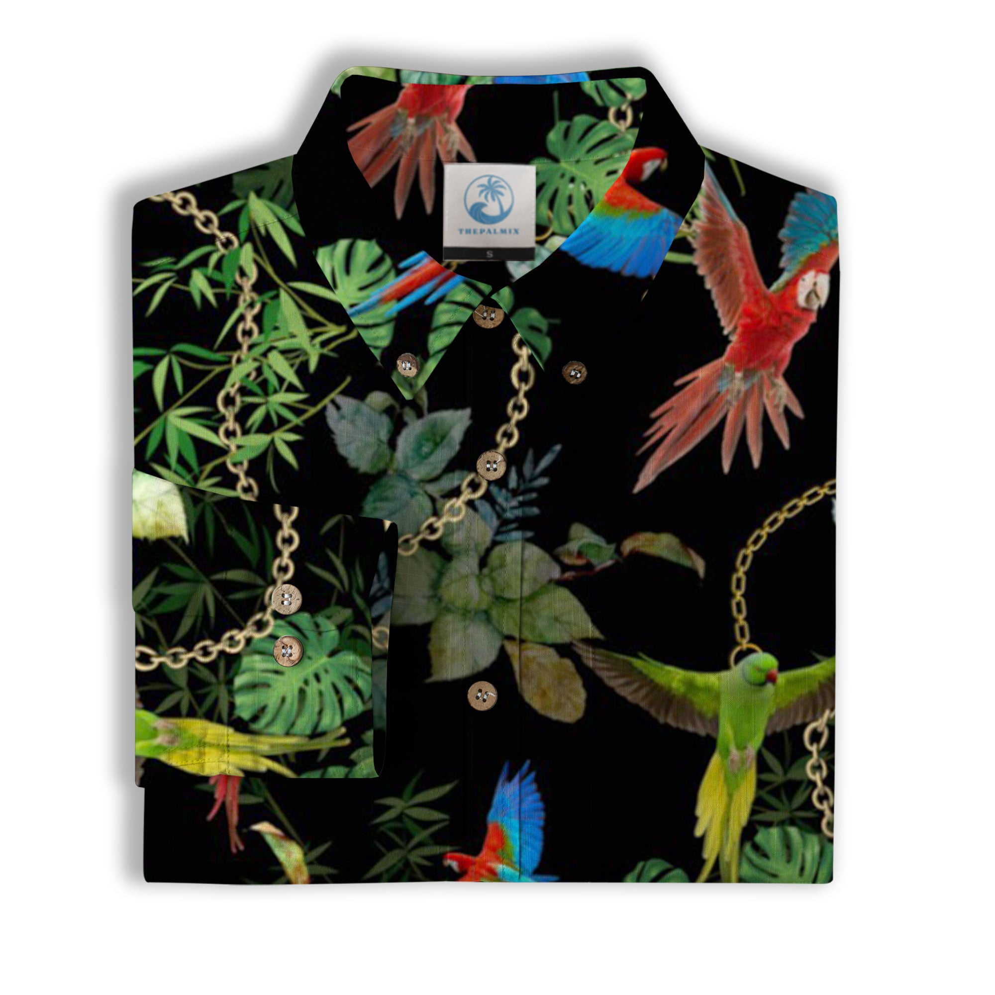 Parrot Hawaiian Long Sleeve Shirt, Tropical Hawaiian Long Shirt, Summer Hawaiian Beach Shirt - The Palmix