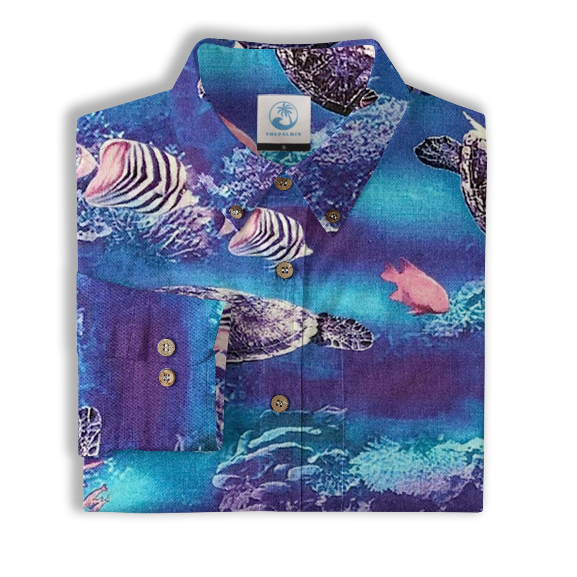 Turtle Mens Hawaiian Long Sleeve Shirt, Turtle Casual Button Down Long Sleeve - The Palmix