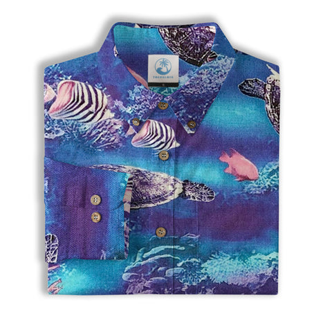 Turtle Mens Hawaiian Long Sleeve Shirt, Turtle Casual Button Down Long Sleeve - The Palmix