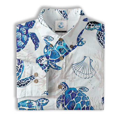 Turtle Mens Hawaiian Long Sleeve Shirt, Turtle Casual Button Down Long Sleeve - The Palmix