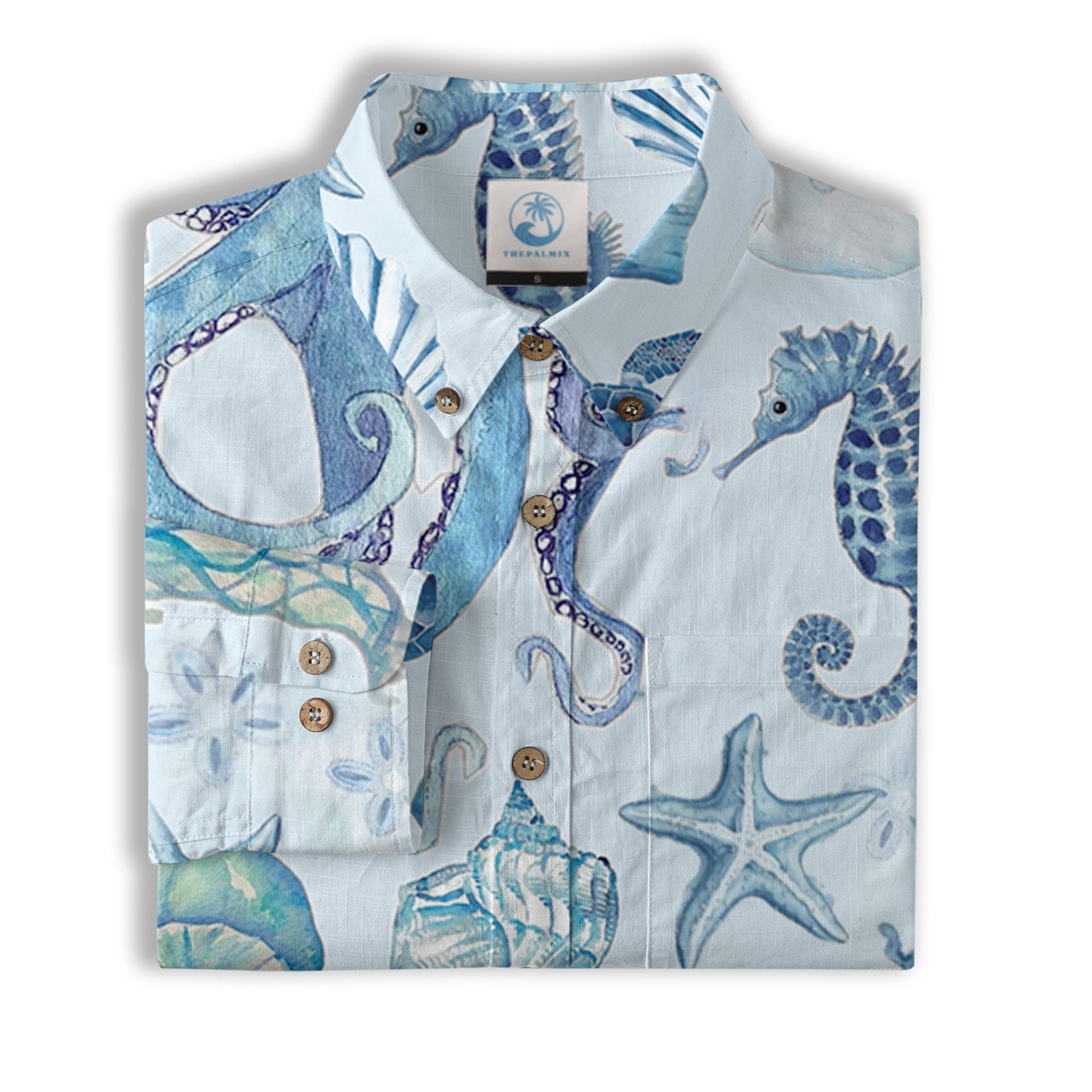 Turtle Hawaiian Long Sleeve Shirt for Men, Ocean Hawaiian Long Shirt - The Palmix