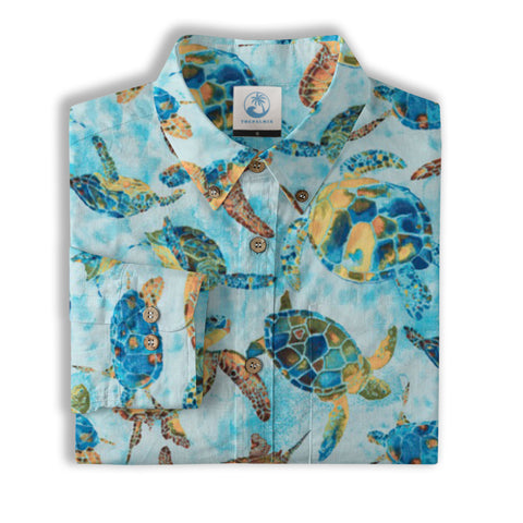 Turtle Hawaiian Long Sleeve Shirt for Men, Ocean Hawaiian Long Shirt - The Palmix