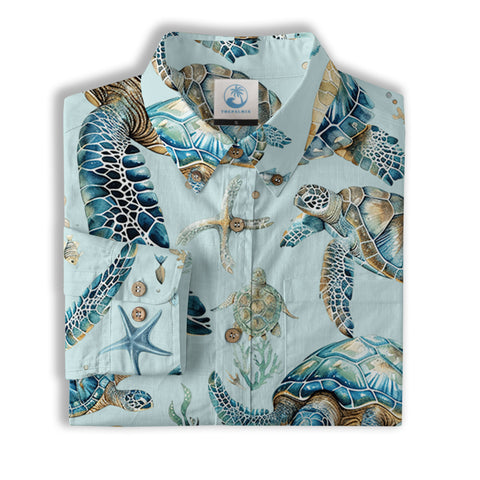 Tropical Turtle Hawaiian Shirts for Men Women, Sea Turtle Aloha Summer Beach Shirt - The Palmix