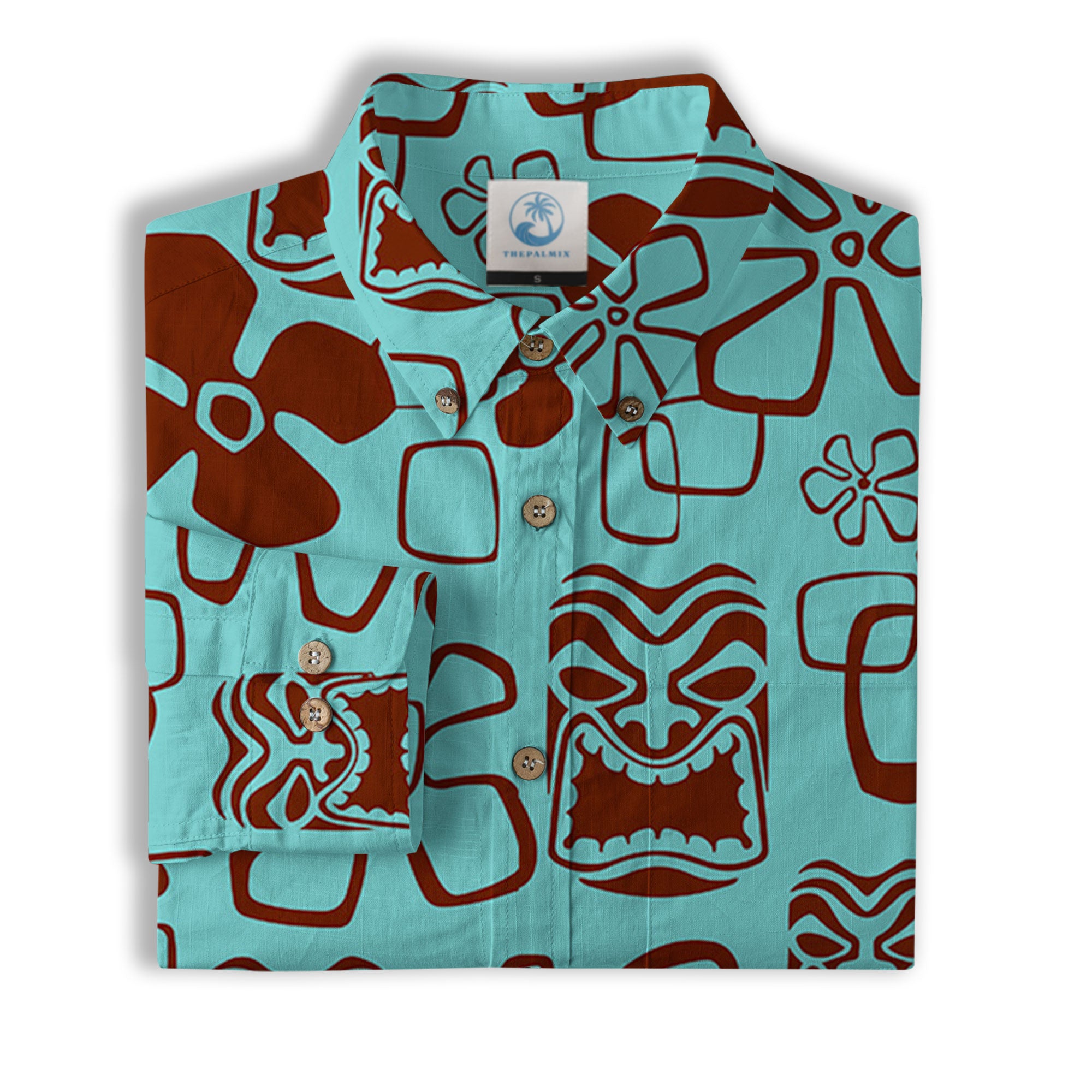 Tiki Mask Pattern Hawaiian Shirt, Floral Pattern Shirt - The Palmix