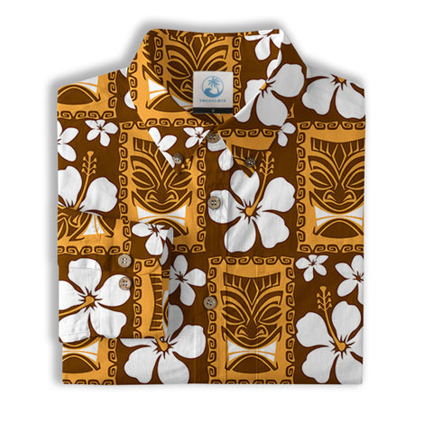 Tiki Mask Pattern Hawaiian Shirt, Floral Pattern Shirt - The Palmix