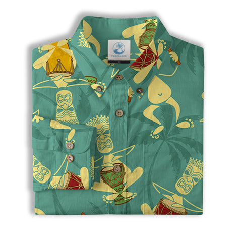 Tiki Mask Pattern Hawaiian Shirt, Floral Pattern Shirt - The Palmix