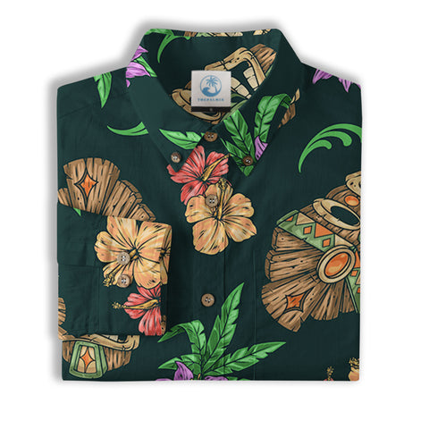 Tiki Mask Pattern Hawaiian Shirt, Aloha Floral Pattern Shirt for Summer - The Palmix