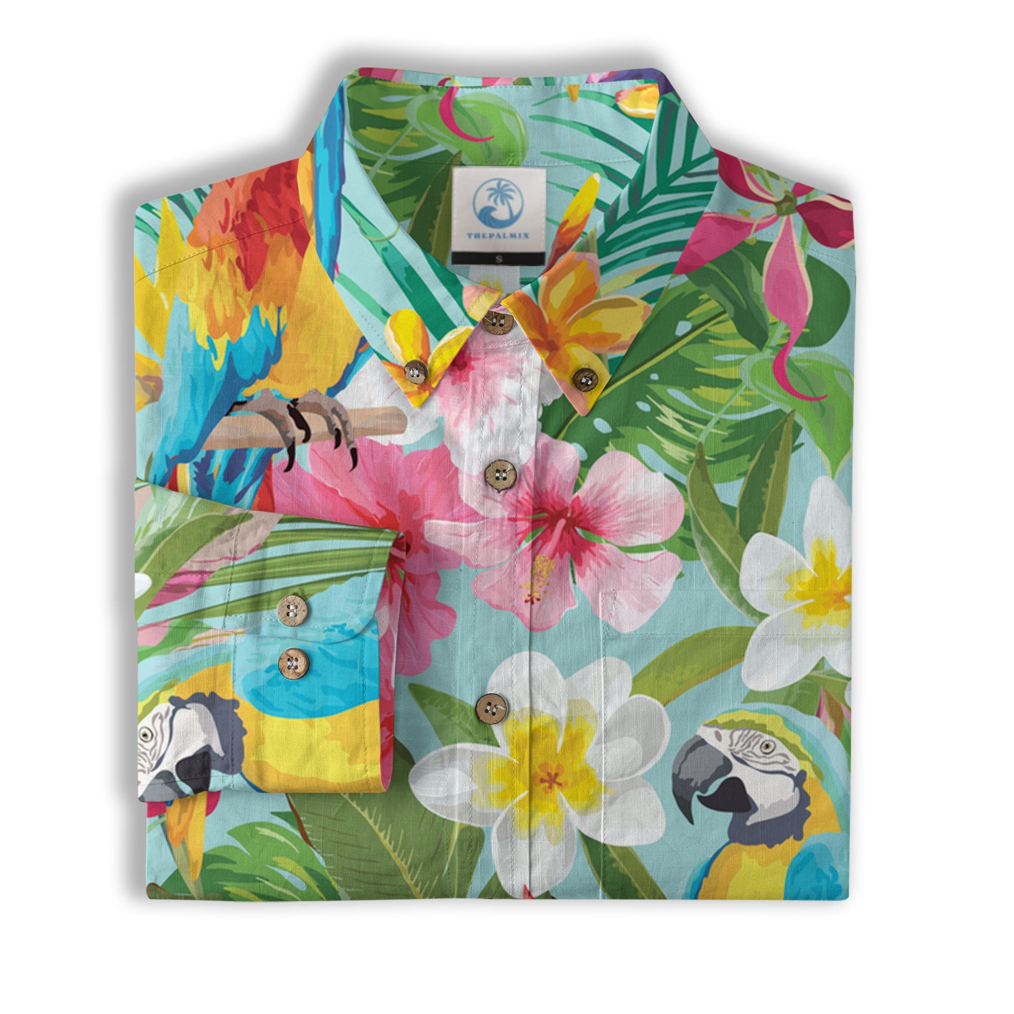 Tropical Parrot Summer Hawaiian Button Down Shirt, Parrot Flowers Pattern Hawaii Shirt - The Palmix