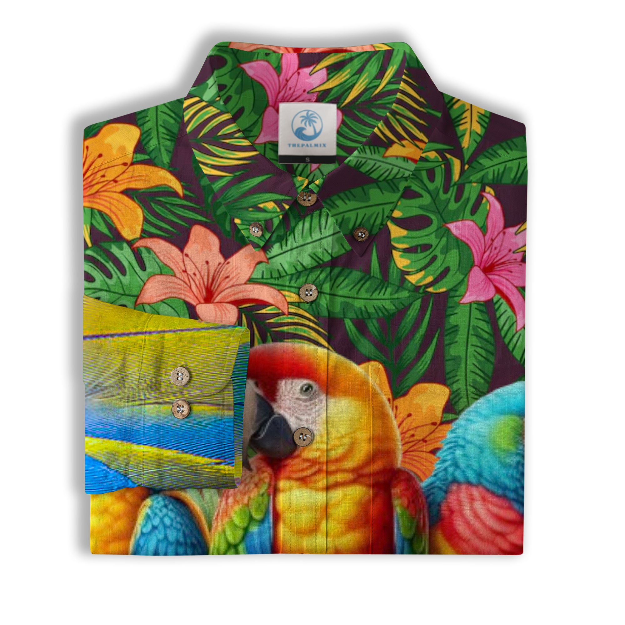 Tropical Parrot Summer Hawaiian Button Down Shirt, Parrot Flowers Pattern Hawaii Shirt - The Palmix