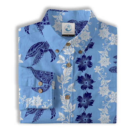Ocean Animals Women's Hawaiian Shirt, Ocean Theme Hawaiian Print - The Palmix