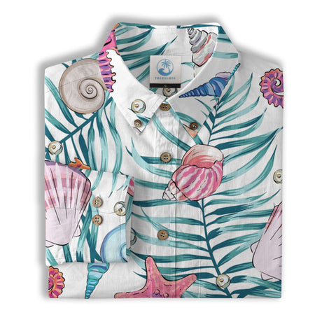 Ocean Animals Women's Hawaiian Shirt, Ocean Theme Hawaiian Print - The Palmix