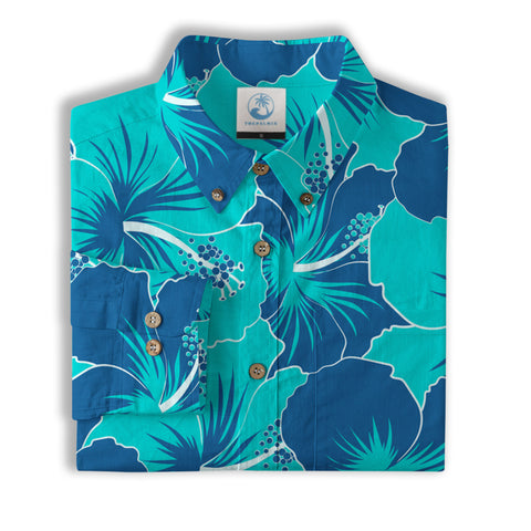 Hibiscus Floral Pattern Hawaii Shirt, Palm Leaves Summer Beach Shirt - The Palmix