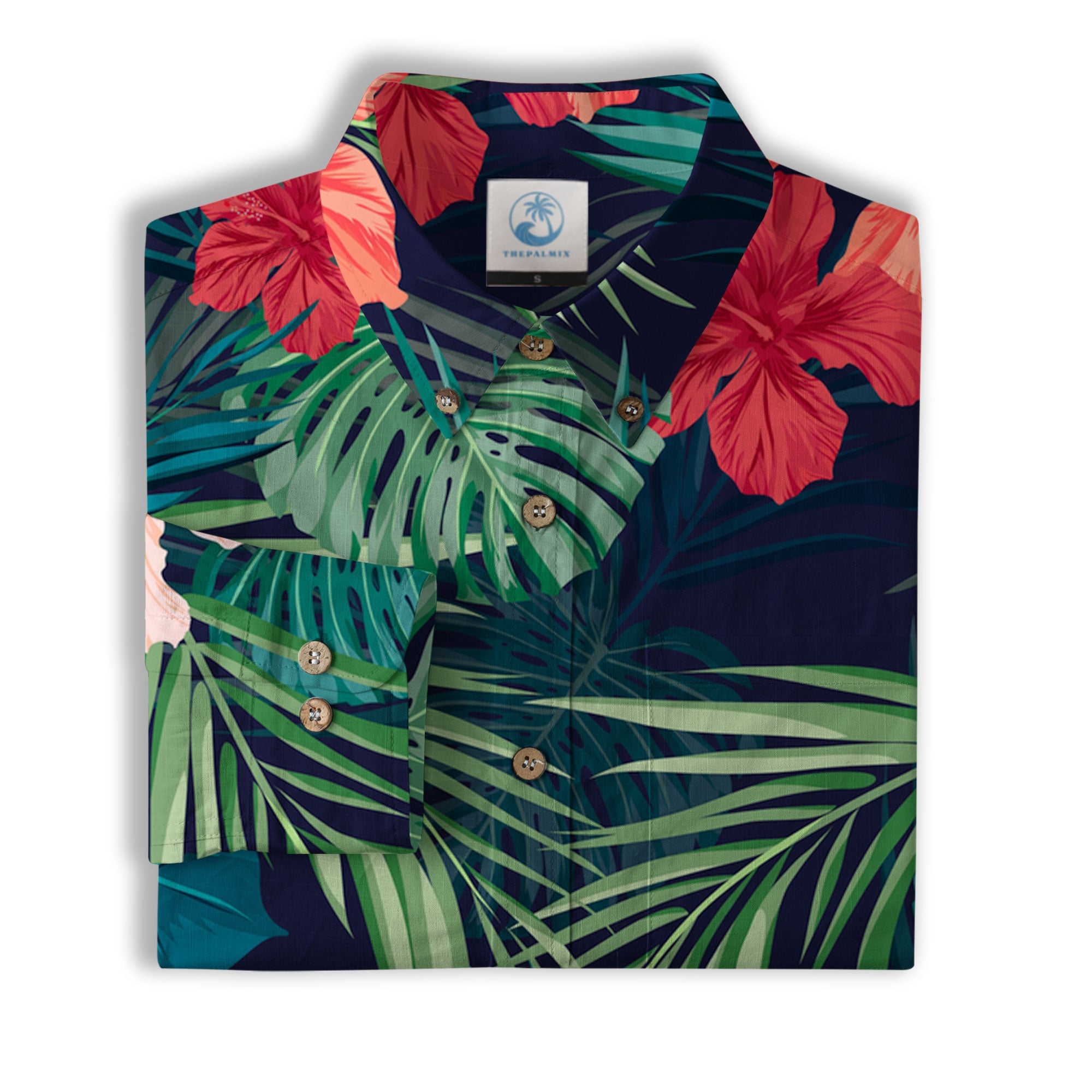 Hibiscus Floral Pattern Hawaii Shirt, Palm Leaves Summer Beach Shirt - The Palmix