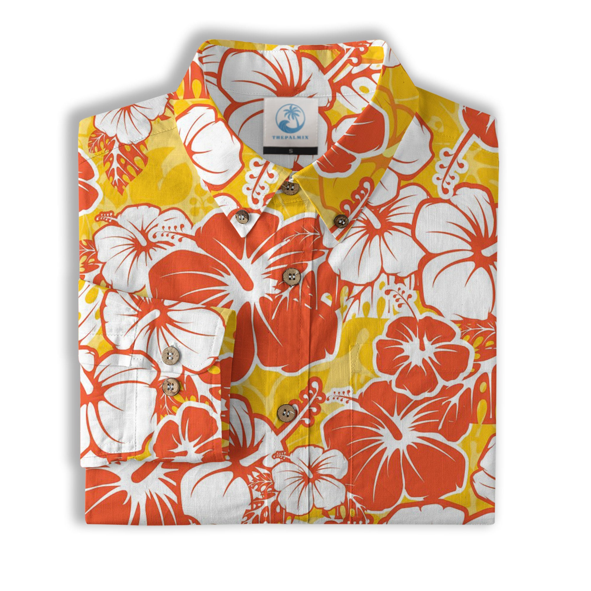 Hibiscus Floral Pattern Hawaiian Button Up Long Sleeve Shirt, Sea Hawaii Shirt - The Palmix
