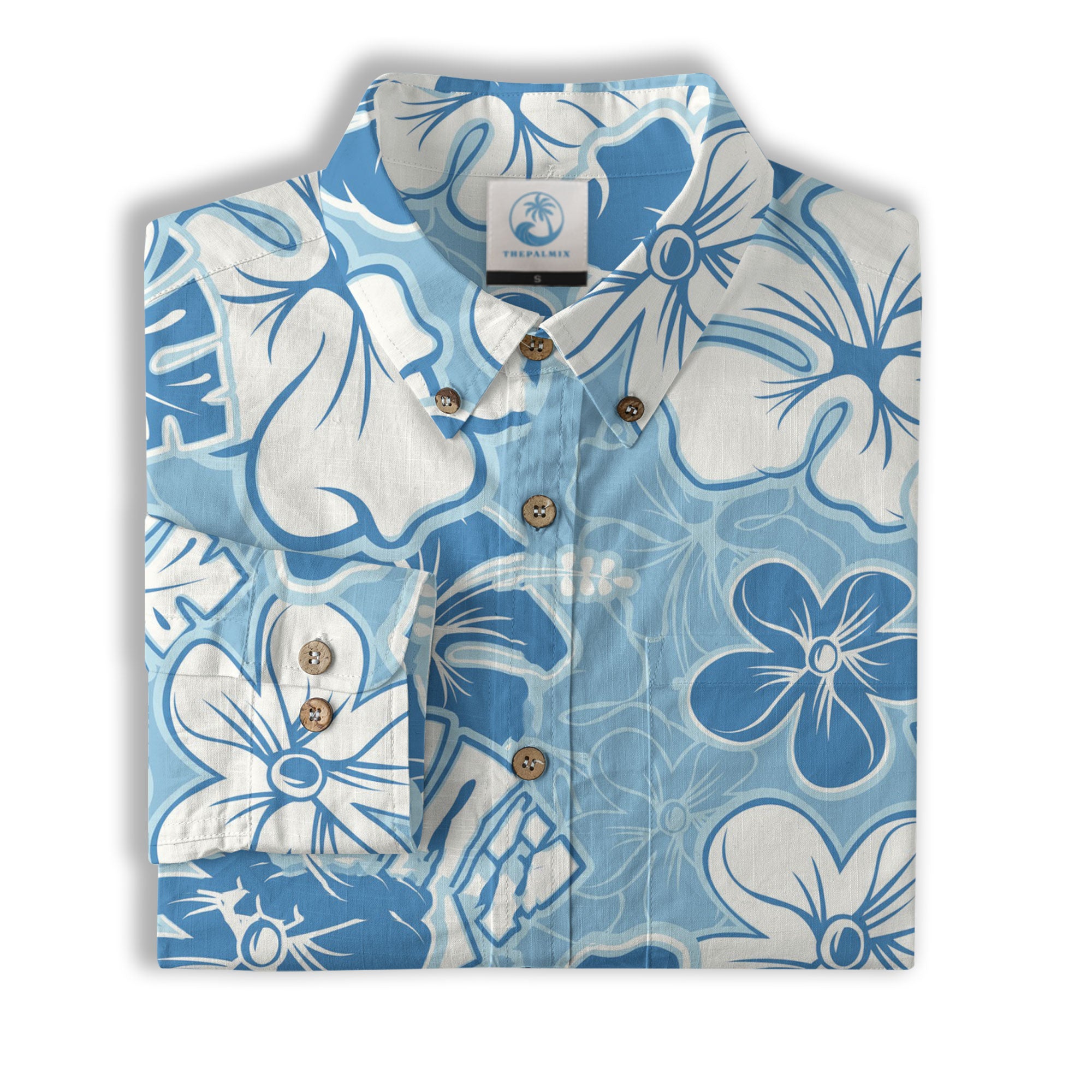Hibiscus Floral Pattern Hawaiian Button Up Long Sleeve Shirt, Sea Hawaii Shirt - The Palmix