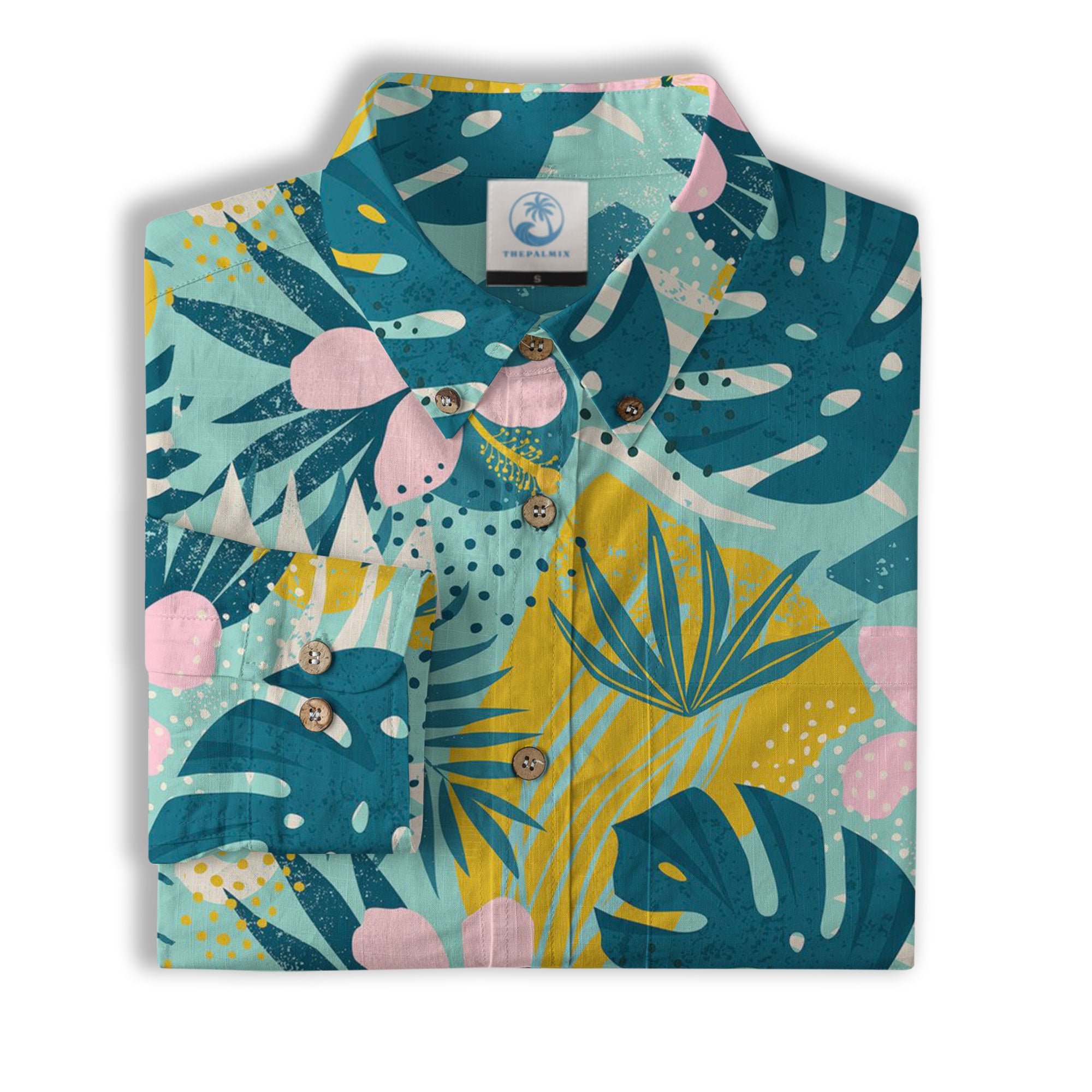 Hibiscus Floral Pattern Hawaiian Button Up Long Sleeve Shirt, Sea Hawaii Shirt - The Palmix