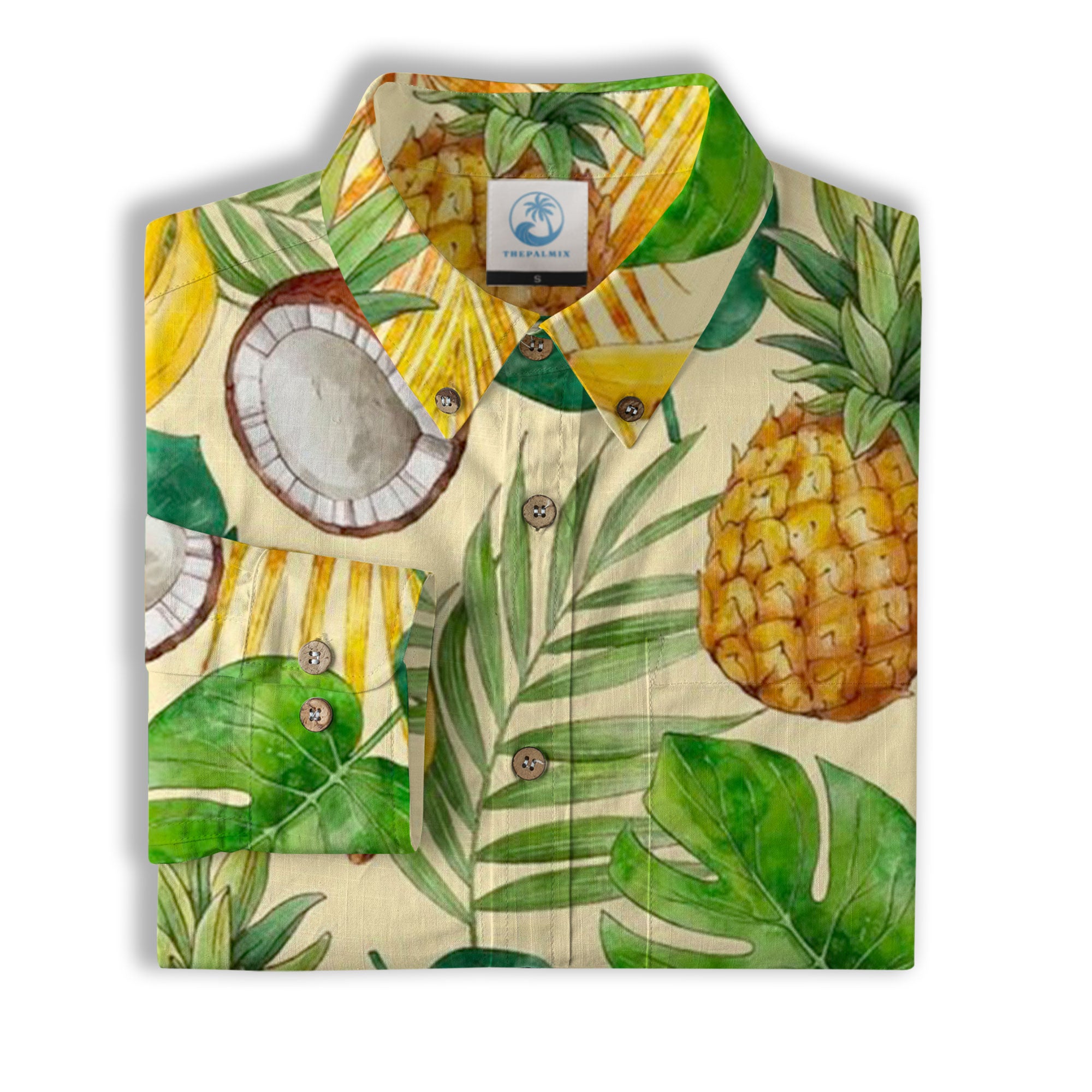 Tropical Fruits Aloha Hawaiian Button Up Long Sleeve Shirt, Summer Beach Aloha Hawaii Shirt - The Palmix
