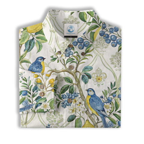 Tropical Fruits Aloha Hawaiian Button Up Long Sleeve Shirt, Summer Beach Aloha Hawaii Shirt - The Palmix