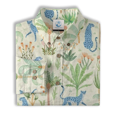 Tropical Fruits Aloha Hawaiian Button Up Long Sleeve Shirt, Summer Beach Aloha Hawaii Shirt - The Palmix